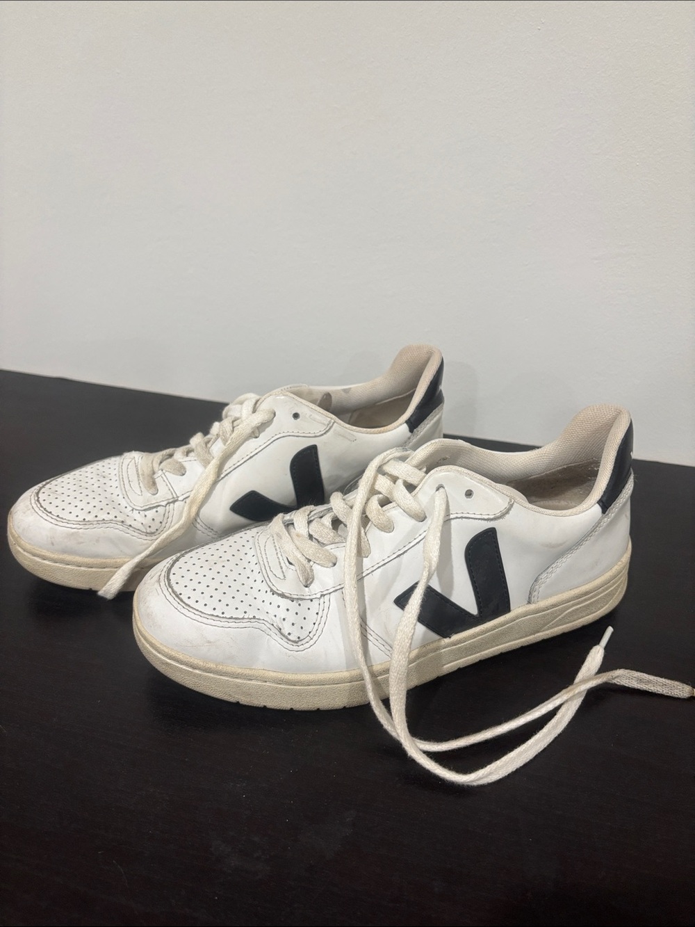 Veja womens White Leather Sneakers with Black V Logo